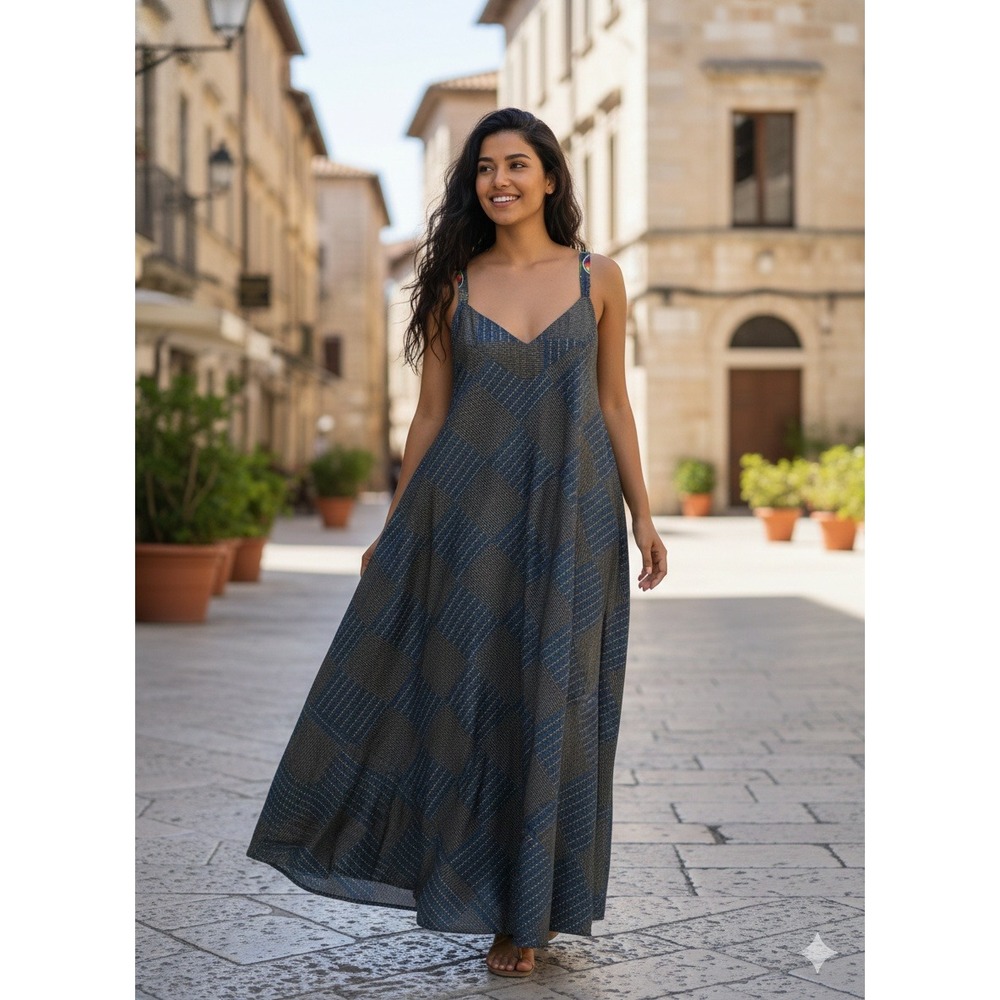 Block Prints qualityMaxi Sun Dress Spaghetti Strap with Pockets - Picture 2 of 13